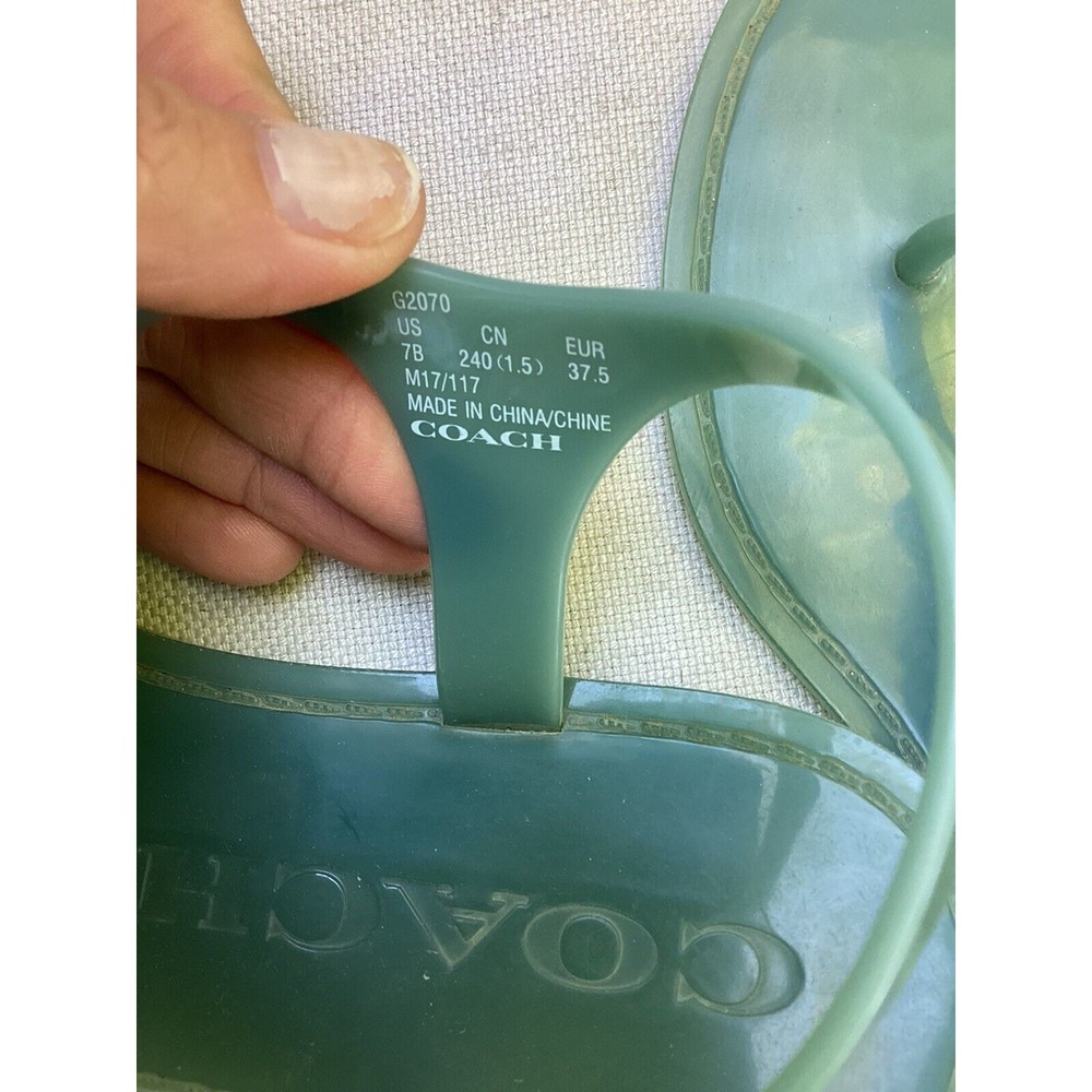 Coach Tea Rose Jelly Streps Thong Sandals Pink Size 7 B Marine Blue - Picture 5 of 6